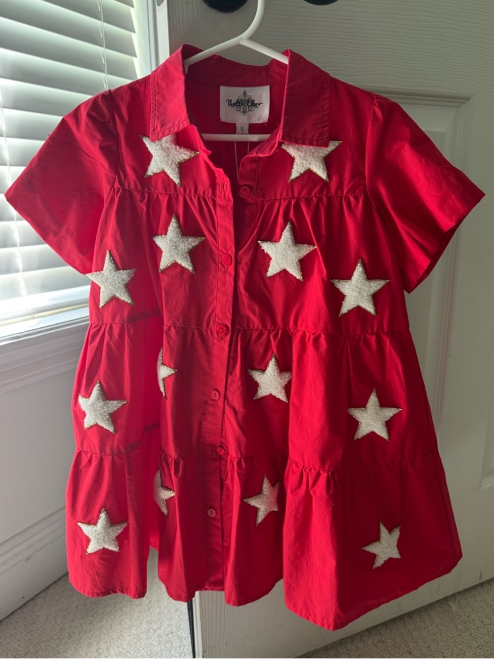 Chenille Star Kid Dress - Red and White